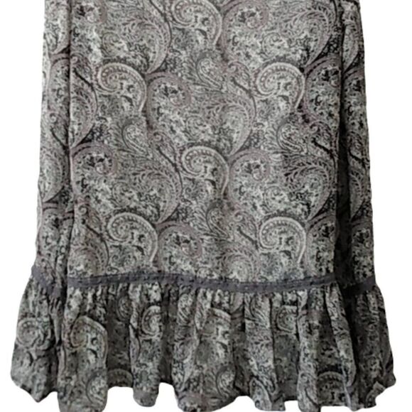 Charming Charlie Women's Sheer Gray Paisley Long Bell Sleeve Peplum Blouse Small - Picture 8 of 10
